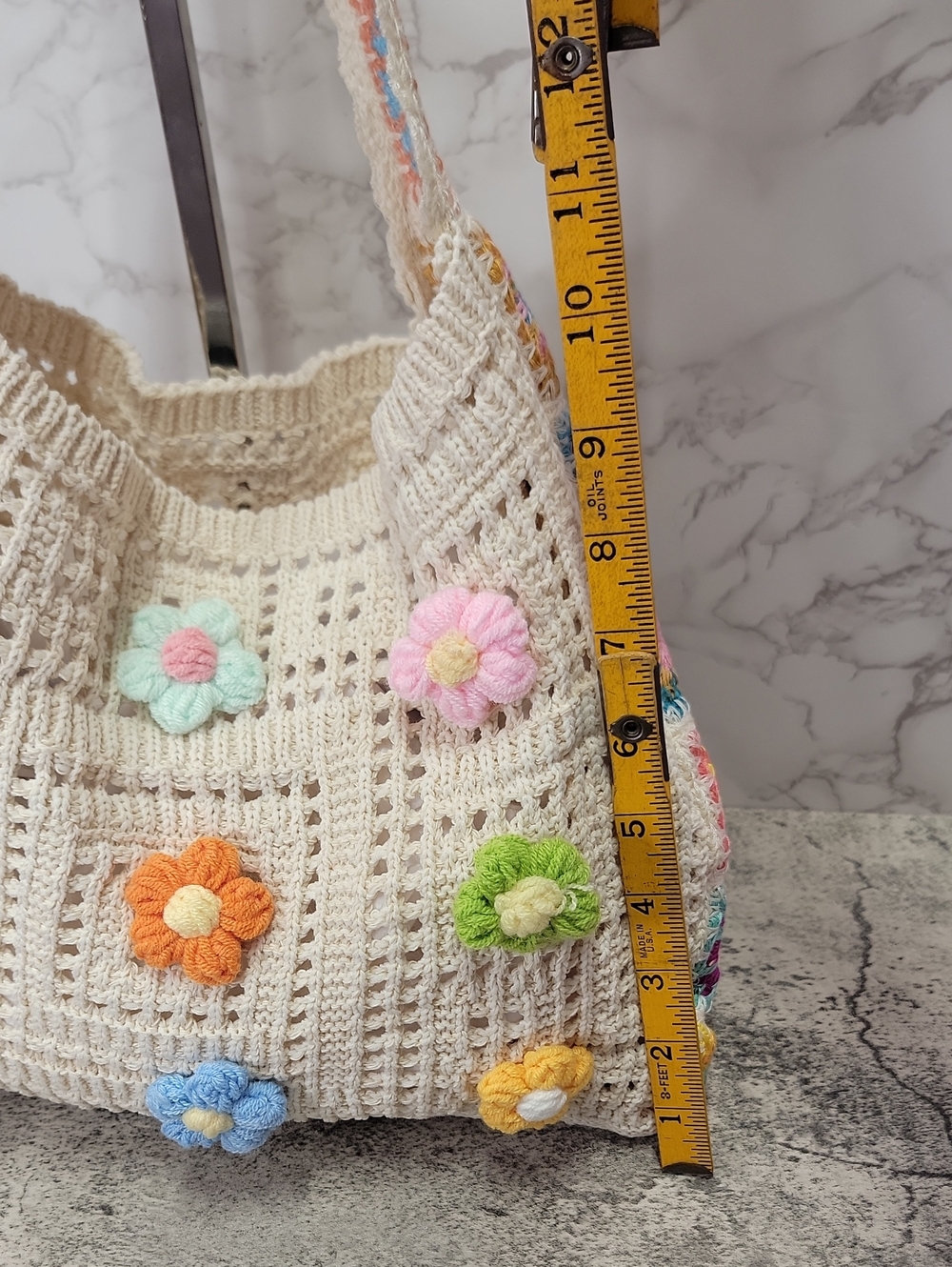 Flower Embellished Handwoven Shoulder Bag - Picture 8 of 9